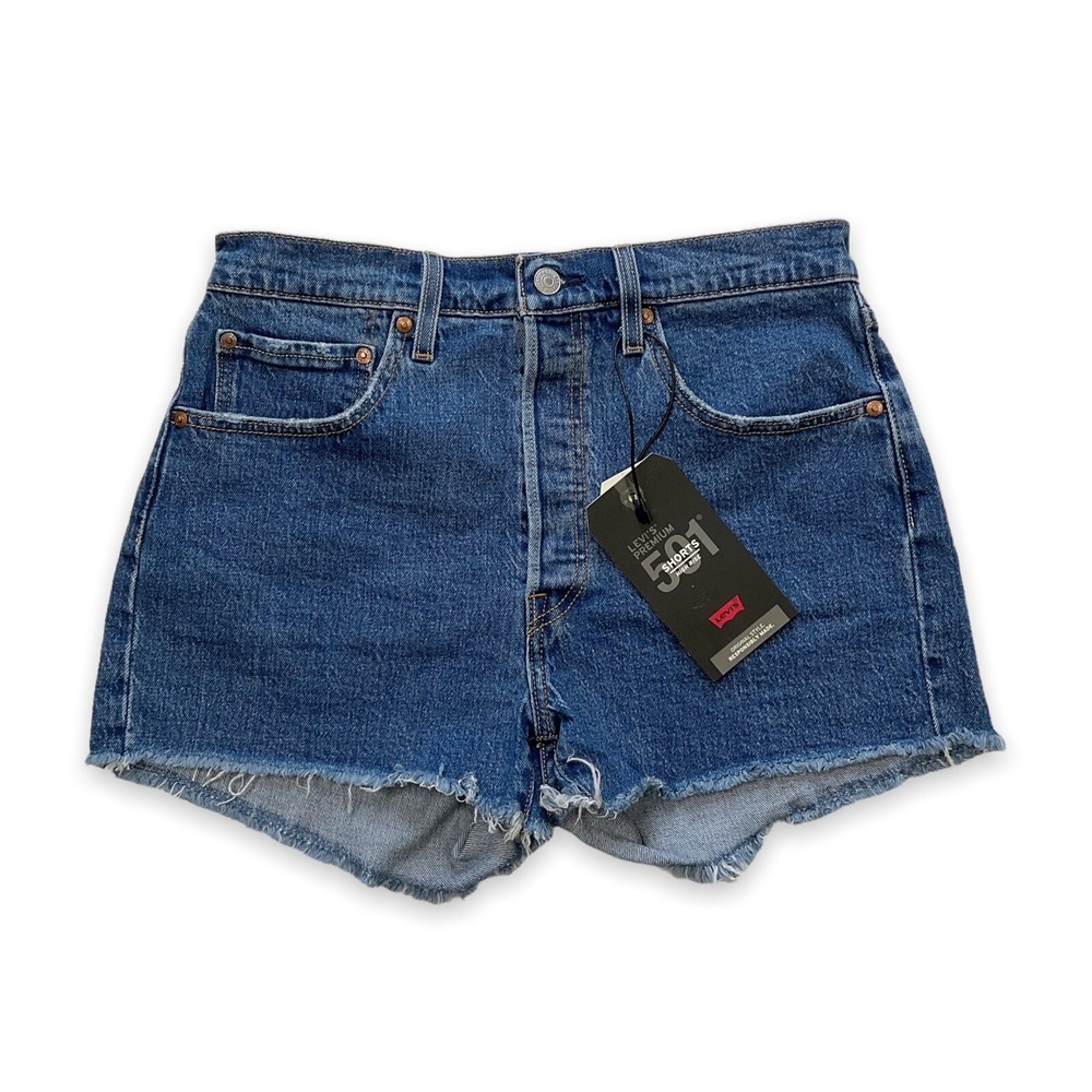 Levis Shorts Womens 30 Blue Button Fly Cutoff Big E High Waisted Denim NWT